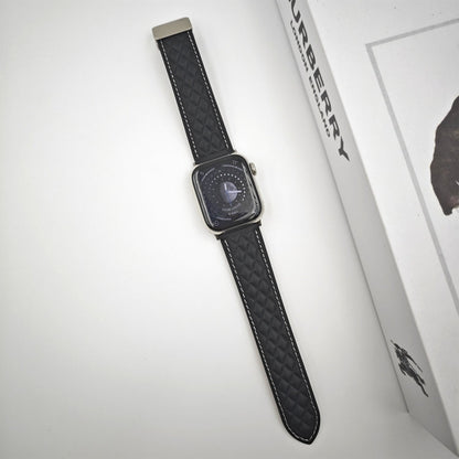 Rynx | For Apple Watch Series 4 40mm Rhombus Pattern Magnetic Folding Closure Leather Watch Band (Black)