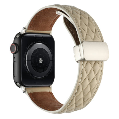Rynx | For Apple Watch Series 4 40mm Diamond Pattern Magnetic Folding Clasp Leather Watch Band (Star Light Color)