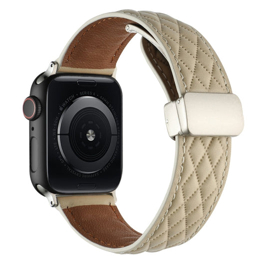 Rynx | For Apple Watch Series 4 40mm Diamond Pattern Magnetic Folding Clasp Leather Watch Band (Star Light Color)