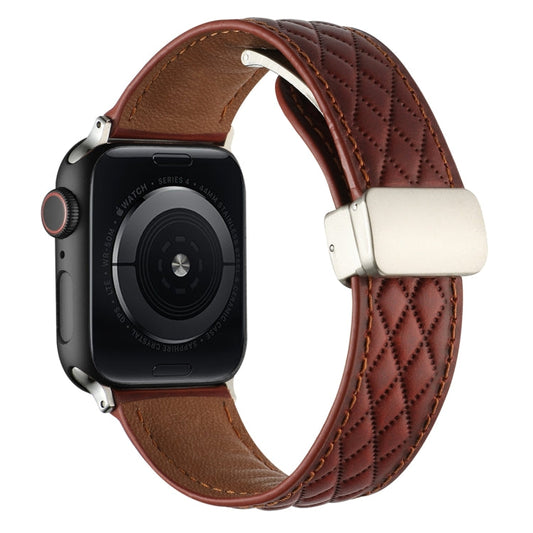 Rynx | For Apple Watch Series 2 38mm Diamond Pattern Magnetic Buckle Leather Watch Band (Red)