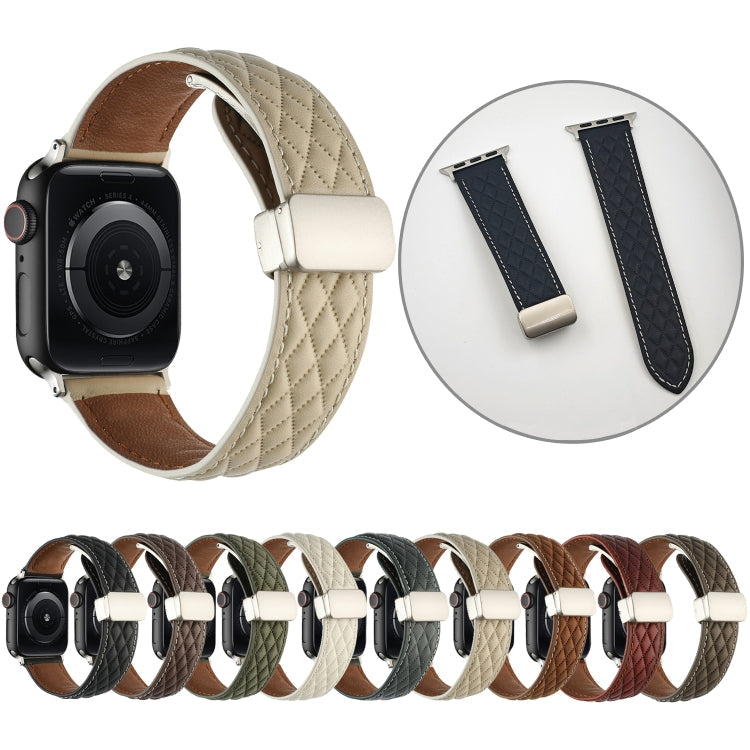 Rynx | For Apple Watch Series 4 40mm Diamond Pattern Magnetic Folding Clasp Leather Watch Band (Star Light Color)