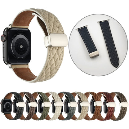 Rynx | For Apple Watch Series 4 40mm Diamond Pattern Magnetic Folding Clasp Leather Watch Band (Star Light Color)