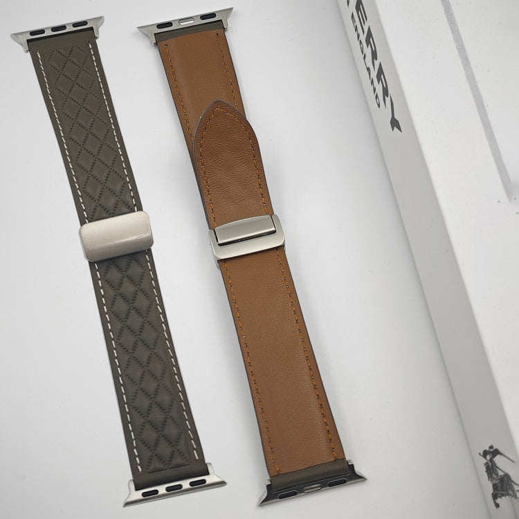 Rynx | For Apple Watch Series 4 40mm Diamond Pattern Magnetic Folding Clasp Leather Watch Band (Star Light Color)