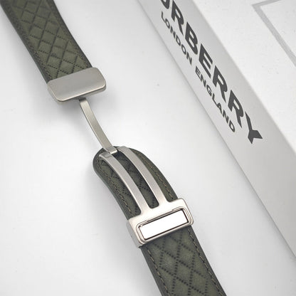 Rynx | For Apple Watch Series 5 40mm Diamond Pattern Magnetic Folding Buckle Leather Watch Band (Army Green)