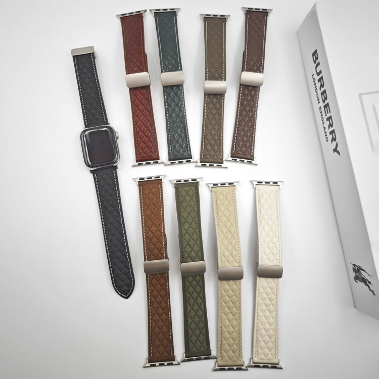 Rynx | For Apple Watch Series 4 40mm Diamond Pattern Magnetic Folding Clasp Leather Watch Band (Star Light Color)