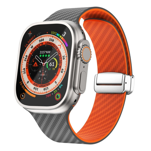 Rynx | For Apple Watch Ultra 2 49mm Carbon Fiber Magnetic Silver Buckle Watch Strap (Spacy Gray Orange)