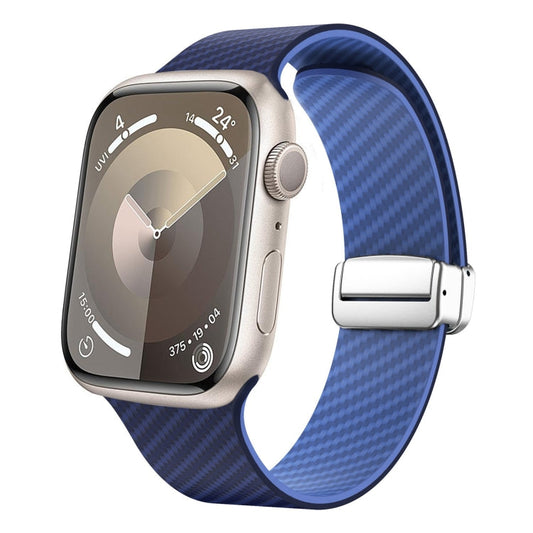 Rynx | For Apple Watch Series 9 45mm Carbon Fiber Magnetic Silver Buckle Watch Band (Royal Blue Light Blue)
