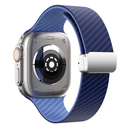 Rynx | For Apple Watch Series 9 45mm Carbon Fiber Magnetic Silver Buckle Watch Band (Royal Blue Light Blue)