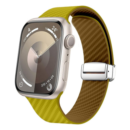 Rynx | For Apple Watch Series 9 45 mm Carbon Fiber Magnetic Silver Buckle Watch Band (Olive Brown)
