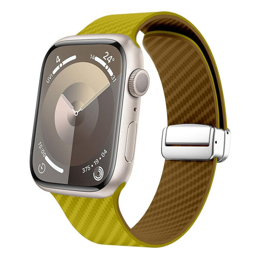 Rynx | For Apple Watch Series 9 45 mm Carbon Fiber Magnetic Silver Buckle Watch Band (Olive Brown)