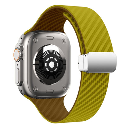 Rynx | For Apple Watch Series 9 45 mm Carbon Fiber Magnetic Silver Buckle Watch Band (Olive Brown)