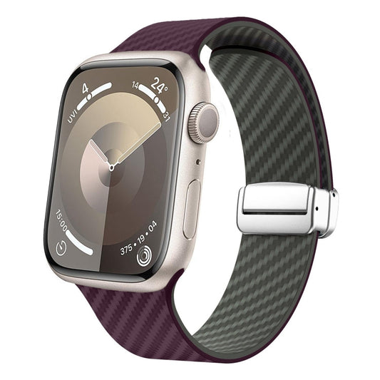 Rynx | For Apple Watch Series 9 45mm Carbon Fiber Magnetic Silver Buckle Watch Band (Purple Green)