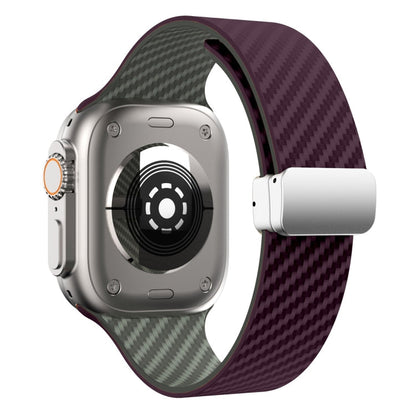 Rynx | For Apple Watch Series 9 45mm Carbon Fiber Magnetic Silver Buckle Watch Band (Purple Green)