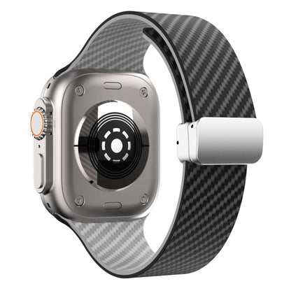 Rynx | For Apple Watch Series 9 45mm Carbon Fiber Magnetic Silver Buckle Band (Black Gray)