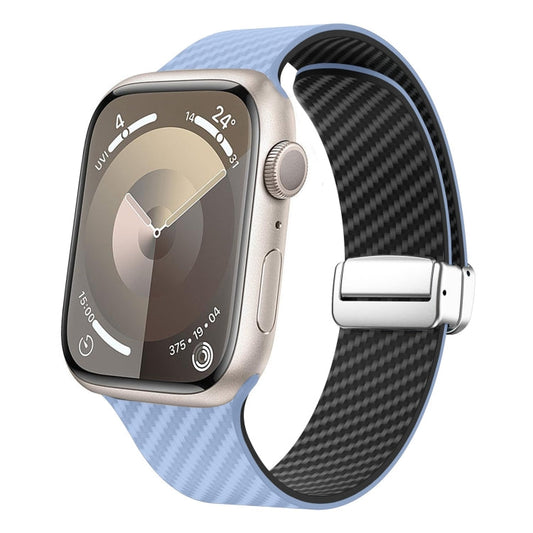 Rynx | For Apple Watch Series 9 45mm Carbon Fiber Magnetic Silver Buckle Bracelet (Light Blue Black)