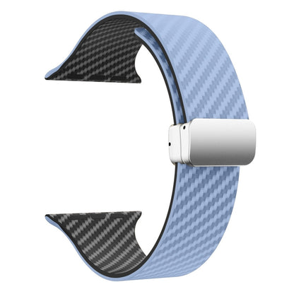 Rynx | For Apple Watch Series 9 45mm Carbon Fiber Magnetic Silver Buckle Bracelet (Light Blue Black)