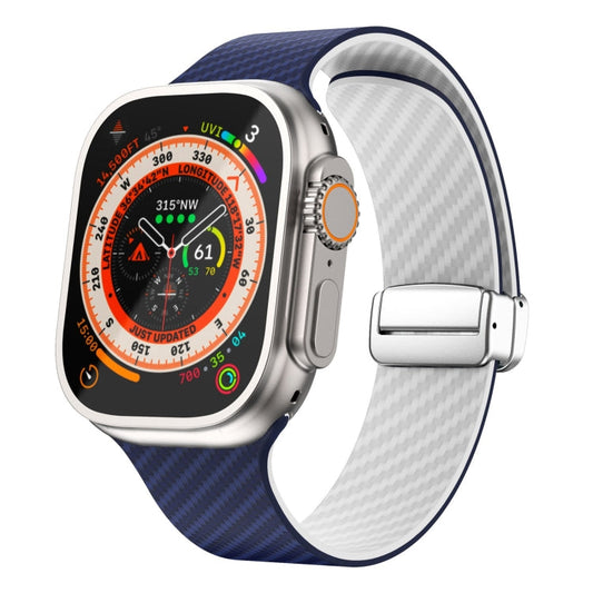 Rynx | For Apple Watch Ultra 49mm Carbon Fiber Magnetic Silver Buckle Watch Band (Royal Blue White)