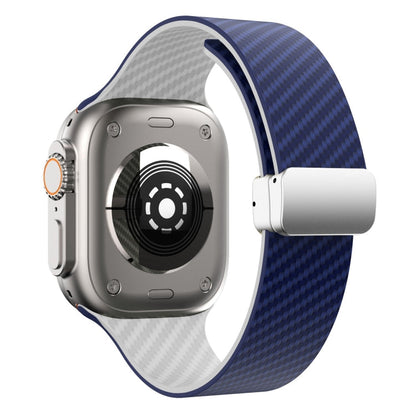Rynx | For Apple Watch Ultra 49mm Carbon Fiber Magnetic Silver Buckle Watch Band (Royal Blue White)