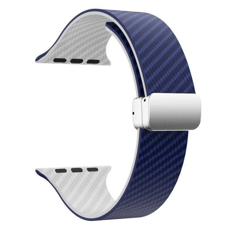 Rynx | For Apple Watch Ultra 49mm Carbon Fiber Magnetic Silver Buckle Watch Band (Royal Blue White)