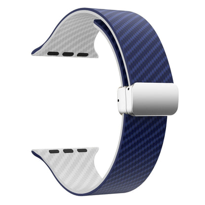 Rynx | For Apple Watch Ultra 49mm Carbon Fiber Magnetic Silver Buckle Watch Band (Royal Blue White)