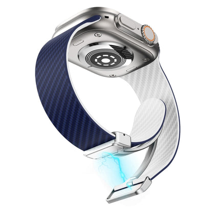 Rynx | For Apple Watch Ultra 49mm Carbon Fiber Magnetic Silver Buckle Watch Band (Royal Blue White)