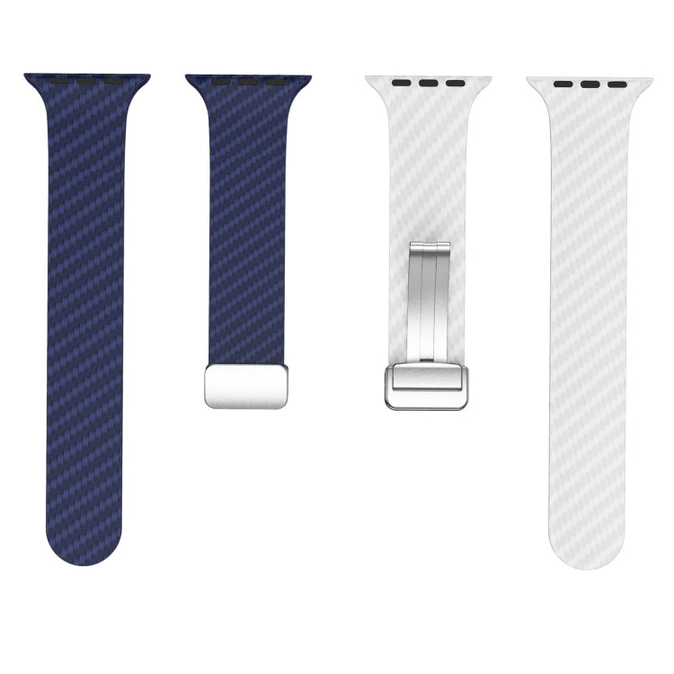 Rynx | For Apple Watch Ultra 49mm Carbon Fiber Magnetic Silver Buckle Watch Band (Royal Blue White)