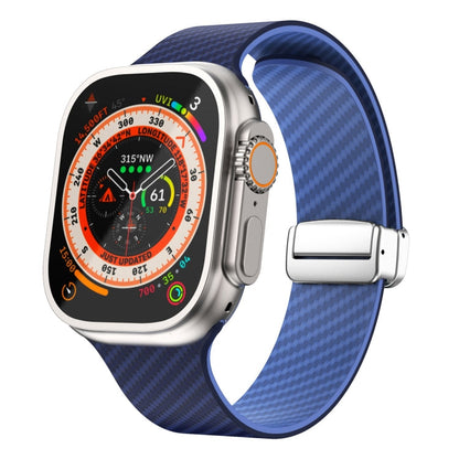 Rynx | For Apple Watch Ultra 49mm Carbon Fiber Magnetic Silver Buckle Watch Band (Royal Blue Light Blue)