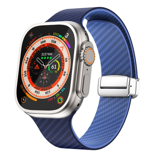 Rynx | For Apple Watch Ultra 49mm Carbon Fiber Magnetic Silver Buckle Watch Band (Royal Blue Light Blue)