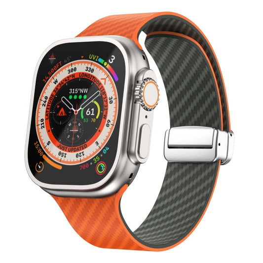 Rynx | For Apple Watch Ultra 49mm Carbon Fiber Magnetic Silver Buckle Watch Band (Orange Grass)