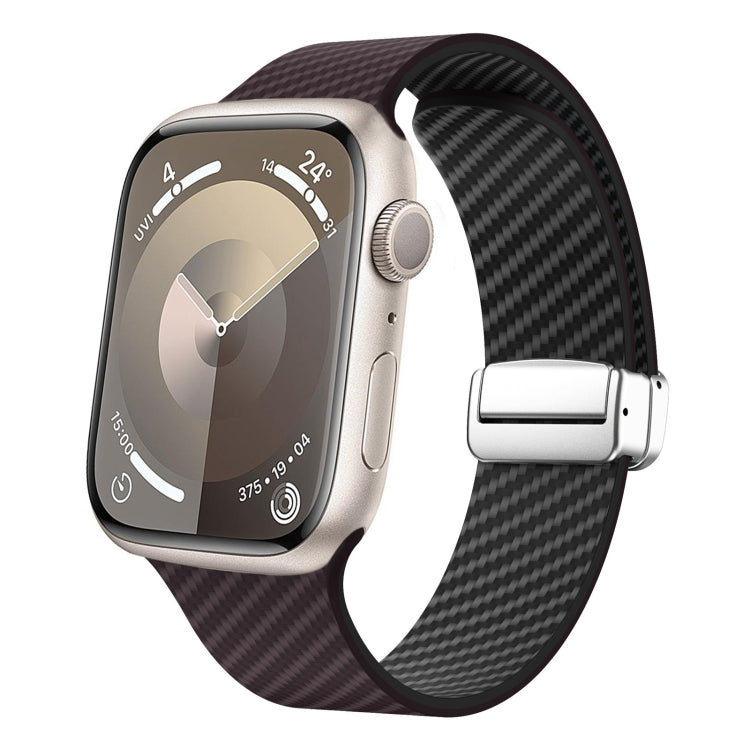 Rynx | For Apple Watch Series 7 41mm Carbon Fiber Magnetic Silver Buckle Watch Band (Dark Brown Black)