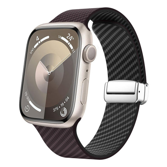 Rynx | For Apple Watch Series 7 41mm Carbon Fiber Magnetic Silver Buckle Watch Band (Dark Brown Black)