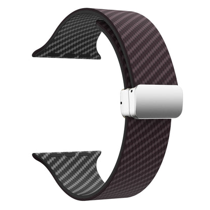 Rynx | For Apple Watch Series 7 41mm Carbon Fiber Magnetic Silver Buckle Watch Band (Dark Brown Black)