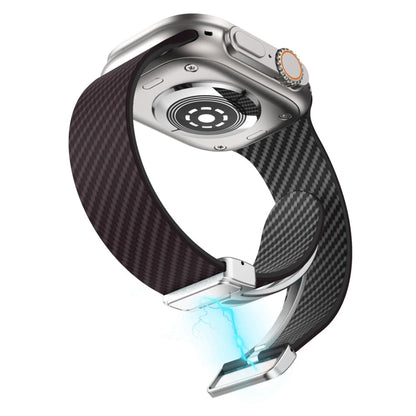 Rynx | For Apple Watch Series 7 41mm Carbon Fiber Magnetic Silver Buckle Watch Band (Dark Brown Black)