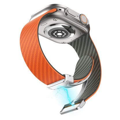 Rynx | For Apple Watch Series 5 44mm Carbon Fiber Magnetic Silver Buckle Watch Band (Orange Grass)