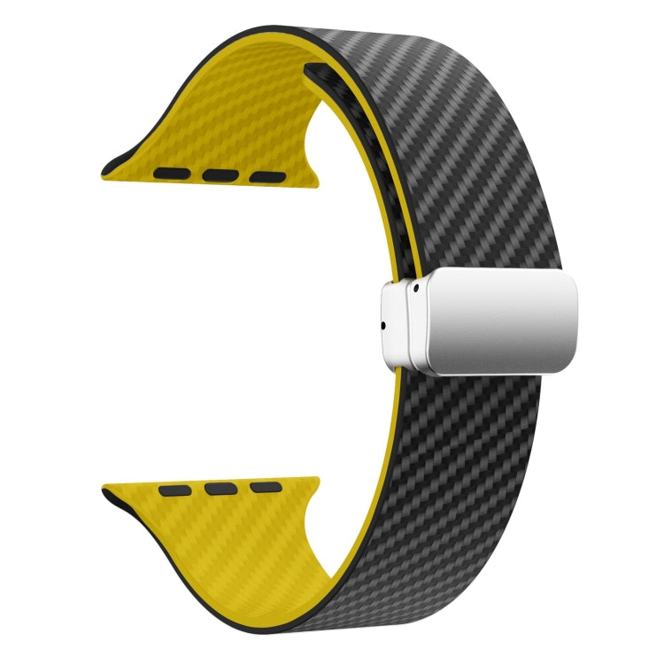 Rynx | For Apple Watch Series 3 38mm Carbon Fiber Magnetic Silver Buckle Watch Band (Black Yellow)