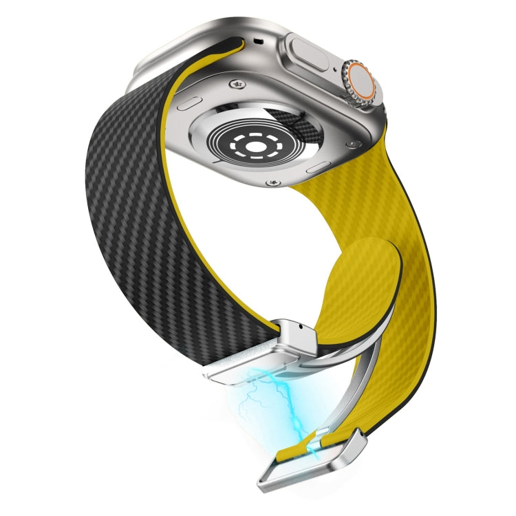 Rynx | For Apple Watch Series 3 38mm Carbon Fiber Magnetic Silver Buckle Watch Band (Black Yellow)