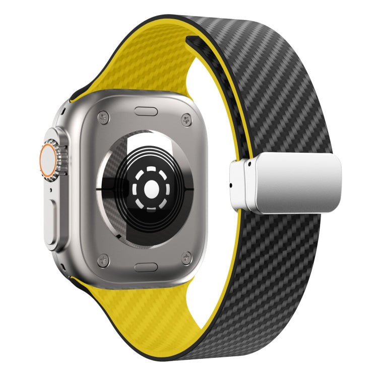 Rynx | For Apple Watch Series 3 42mm Carbon Fiber Magnetic Silver Buckle Watch Band (Black Yellow)