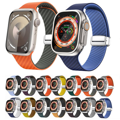 Rynx | For Apple Watch Series 9 45mm Carbon Fiber Magnetic Silver Buckle Watch Band (Spacy Gray Orange)