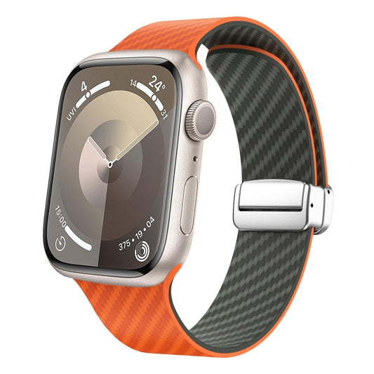 Rynx | For Apple Watch Series 9 45mm Carbon Fiber Magnet Black Buckle Watch Band (Orange Grass)