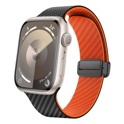 Rynx | For Apple Watch Series 9 45mm Carbon Fiber Magnetic Black Buckle Watch Band (Black Orange)