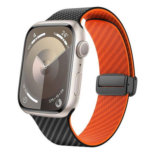 Rynx | For Apple Watch Series 9 45mm Carbon Fiber Magnetic Black Buckle Watch Band (Black Orange)