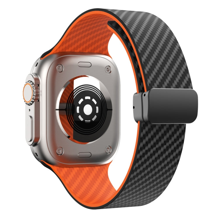 Rynx | For Apple Watch Series 9 45mm Carbon Fiber Magnetic Black Buckle Watch Band (Black Orange)