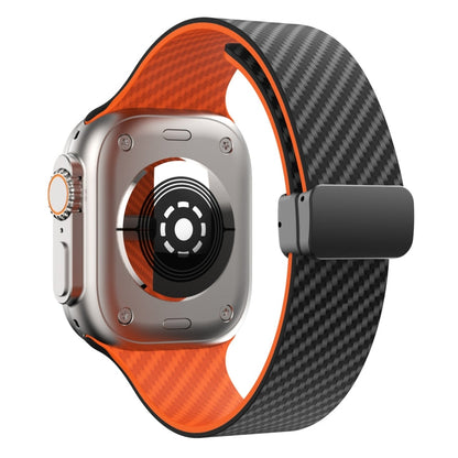 Rynx | For Apple Watch Series 9 45mm Carbon Fiber Magnetic Black Buckle Watch Band (Black Orange)