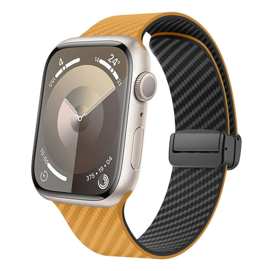 Rynx | For Apple Watch Series 9 45mm Carbon Fiber Magnetic Black Buckle Watch Band (Light Brown Black)