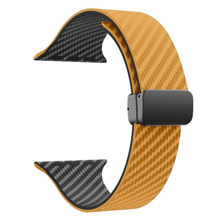 Rynx | For Apple Watch Series 9 45mm Carbon Fiber Magnetic Black Buckle Watch Band (Light Brown Black)