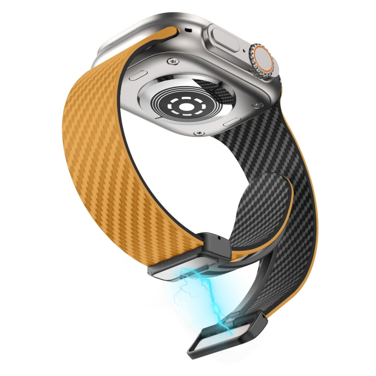Rynx | For Apple Watch Series 9 45mm Carbon Fiber Magnetic Black Buckle Watch Band (Light Brown Black)