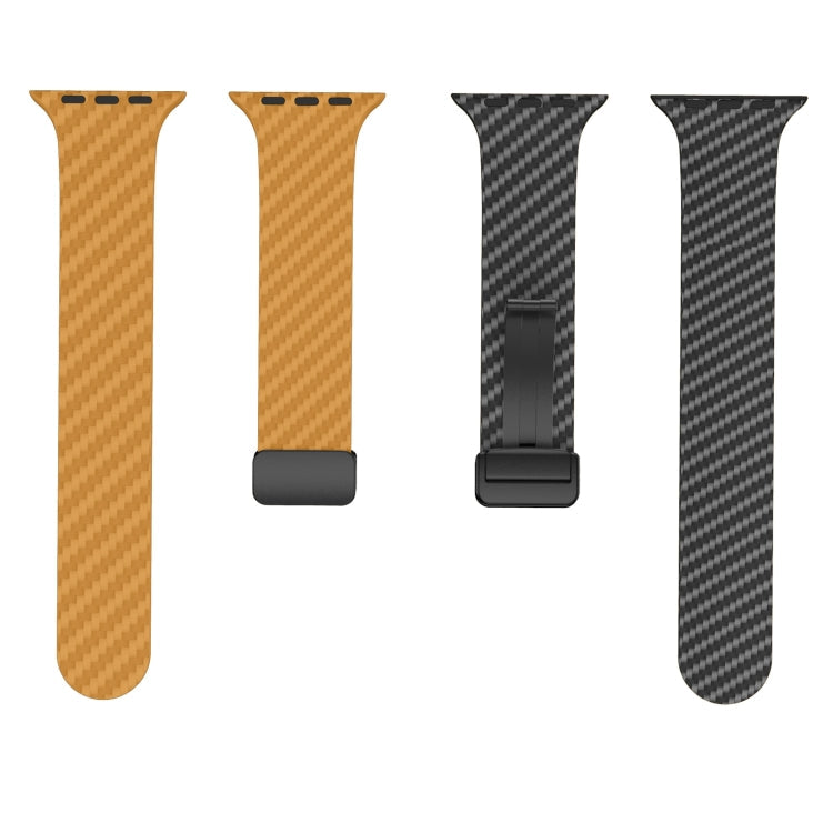 Rynx | For Apple Watch Series 9 45mm Carbon Fiber Magnetic Black Buckle Watch Band (Light Brown Black)