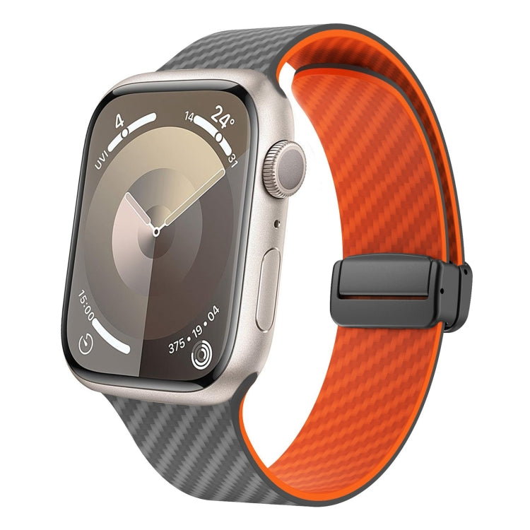 Rynx | For Apple Watch Series 9 45mm Carbon Fiber Magnetic Black Buckle Watch Band (Spacy Gray Orange)