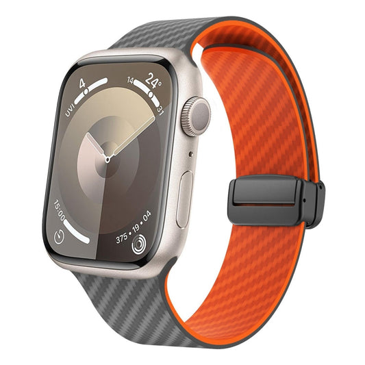 Rynx | For Apple Watch Series 9 45mm Carbon Fiber Magnetic Black Buckle Watch Band (Spacy Gray Orange)