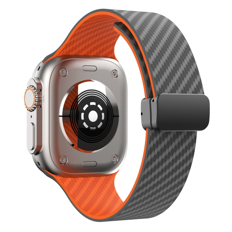 Rynx | For Apple Watch Series 9 45mm Carbon Fiber Magnetic Black Buckle Watch Band (Spacy Gray Orange)